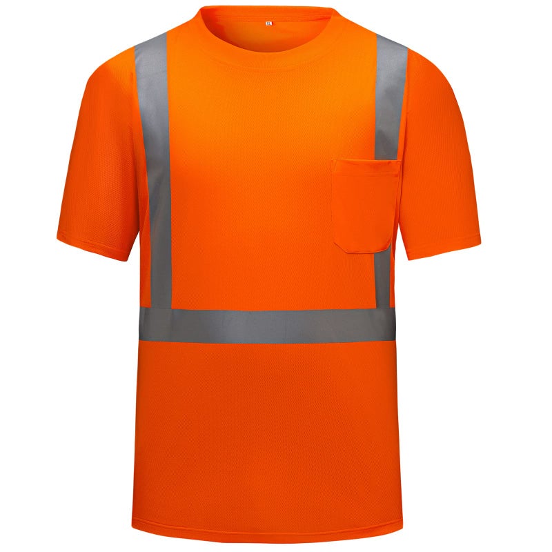 DPSAFETY High Visibility Shirts Quick Dry Safety T Shirts with Reflective Strips and Pocket Short Sleeve Mesh Hi Vis Construction Work Class 2 Shirt for Men/Women Orange,5XL - Image 1